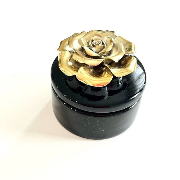 Trinket Box Ceramic 3D Gold Rose Floral Black Treasure Keepsake Jewelry Box Gift - Picture 2 of 9